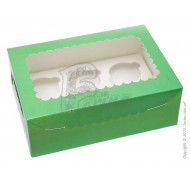 Коробка на  6 кексов, капкейков, маффинов с прозрачным окном мятная 255x90x180мм