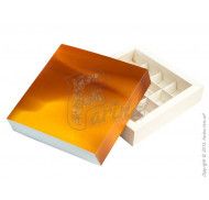 Коробка для 16 конфет с ложементом ЗОЛОТО 185*185*42 мм