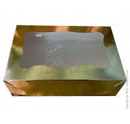 Коробка для пирожных 250*170*80 (с окошком) золото