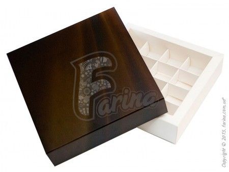 Коробка для 16 конфет с ложементом ШОКОЛАД 185*185*42 мм< фото цена
