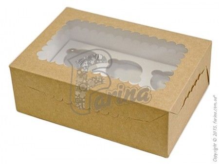 Коробка на  6 кексов, капкейков, маффинов с прозрачным окном Крафт < фото цена