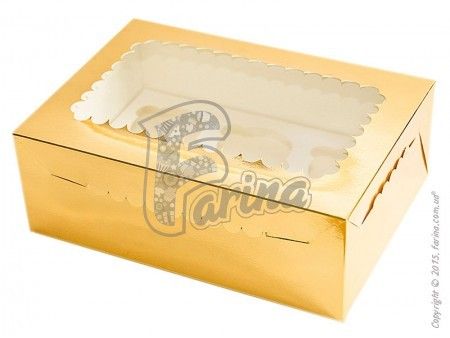 Коробка картонная на 6 кексов, 255х180х90 Золото< фото цена