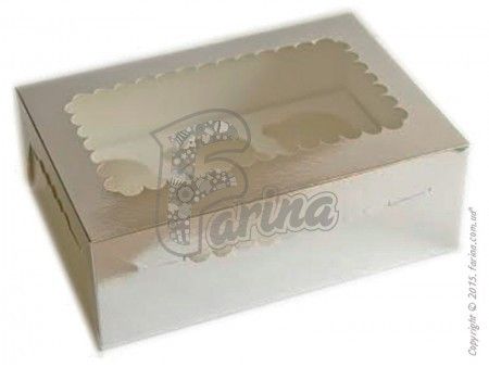 Декоративная упаковка на 6 кексов с прозрачным окном 255x90x180, серебро< фото цена