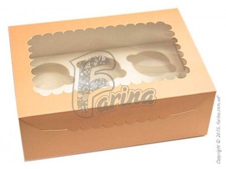 Коробка картонная на 6 кексов с окном 250x180x90 мм Персик< фото цена