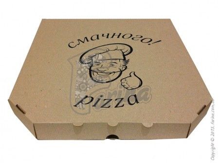 Упаковка для пиццы 300x300x33 мм бурая с рисунком< фото цена