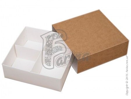 Коробка для кондитерских десертов с ложементом 160x160x55 мм, крафт< фото цена