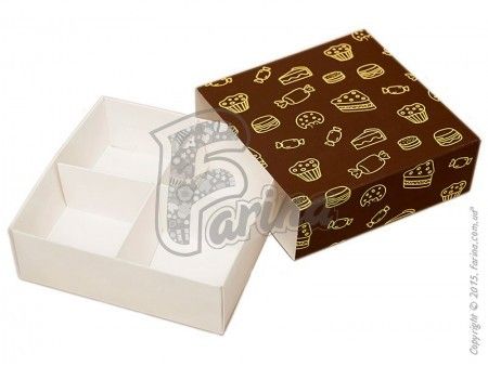 Коробка для кондитерских десертов с ложементом "Сладости" 160x160x55 мм, декоративная< фото цена