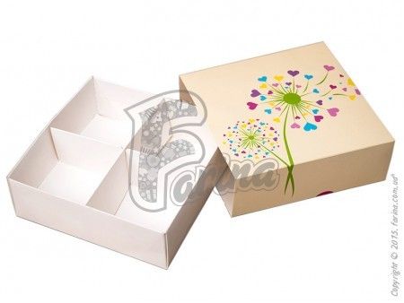 Коробка для кондитерских десертов с ложементом "Одуванчик" 160x160x55 мм, декоративная< фото цена