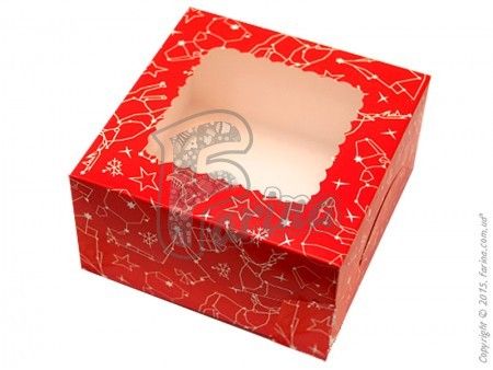Коробка для десертов, эклеров, зефира Зимняя красная  170х170х90мм< фото цена