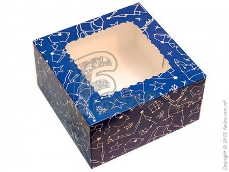 Коробка для десертов, эклеров, зефира Зимняя синяя 170х170х90мм< фото цена