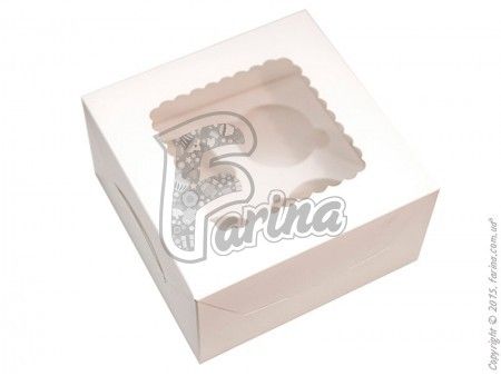 Коробка на 4 кекса с окном  белая 170х170х90мм< фото цена